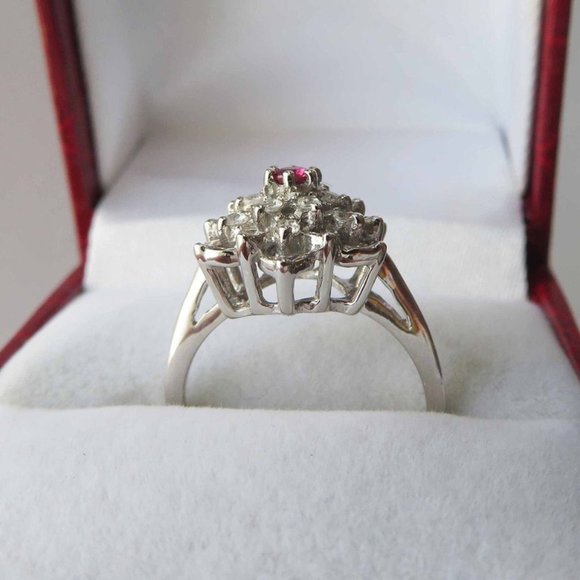 Blossoming Lotus Flower Natural Ruby White Zircons Sterling Silver Ring Sz 6.75 - Picture 5 of 8